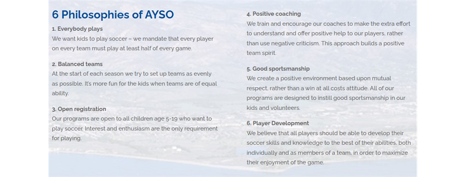 6 Philosophies of AYSO